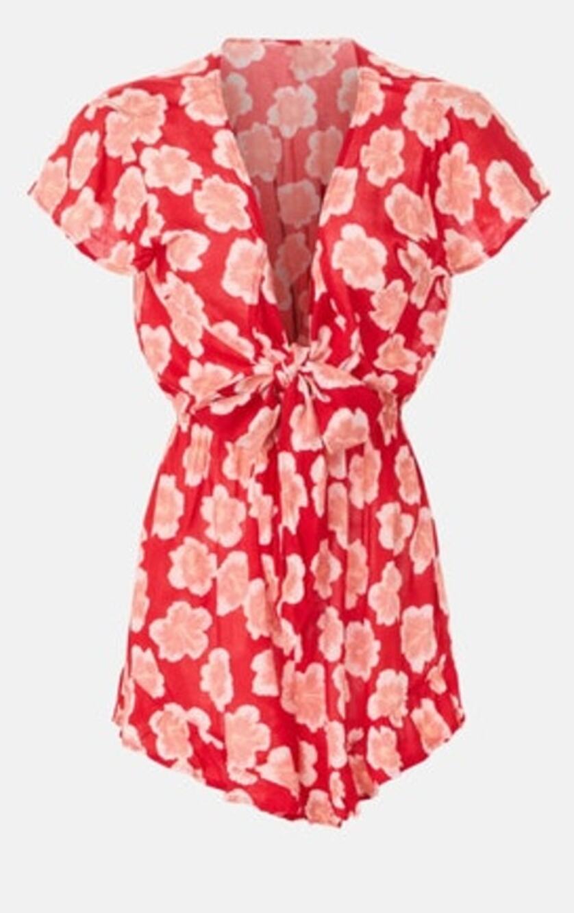 Tiare Hawaii Nia Romper Beach Cover Up Floral Red M/L